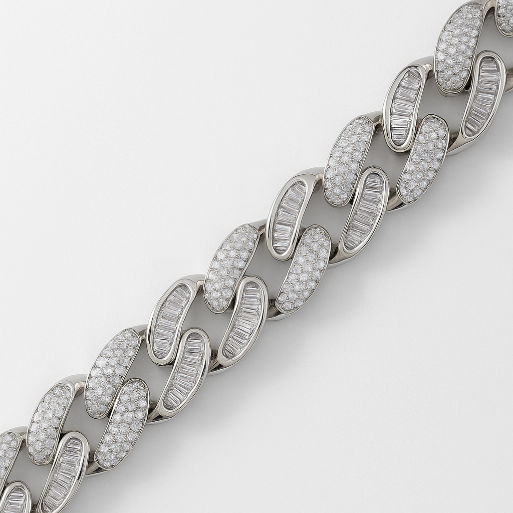 925 Sterling Silver Ice-Cut Diamond Mirror Cuban Bracelet