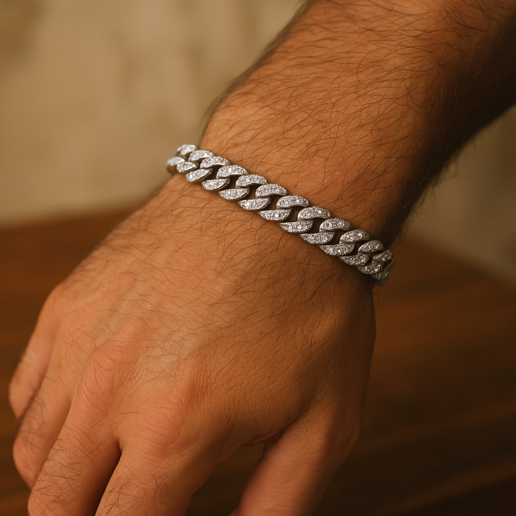 925 Sterling Silver Ice-Cut Diamond Mirror Cuban Bracelet