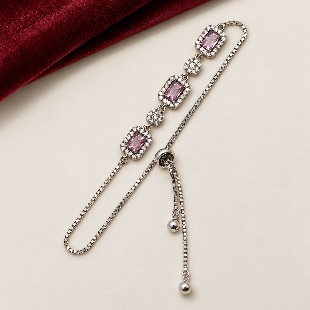 Premium Silver pink stone slider bracelet product image 2 [product-intake-media:ff24971c-63e7-49c7-9ac9-9db4f0d283e2]
