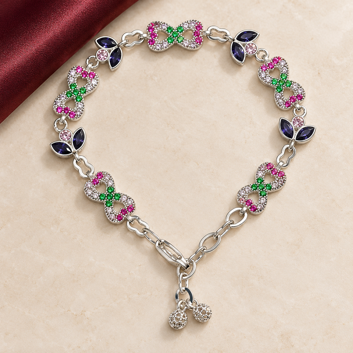 Multicolored stones infinity silver bracelet product image 2 [product-intake-media:d492d17d-316d-44b7-acd6-e31537cdffdb]