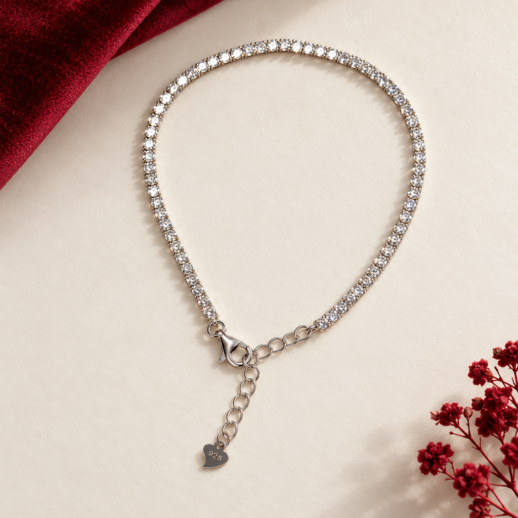 Silver Tennis Bracelet with Round Stone Line Design and Extender Chain Lobster Clasp product image 2 [product-intake-media:e976255b-ddbf-4237-9e52-2665f65815d9]