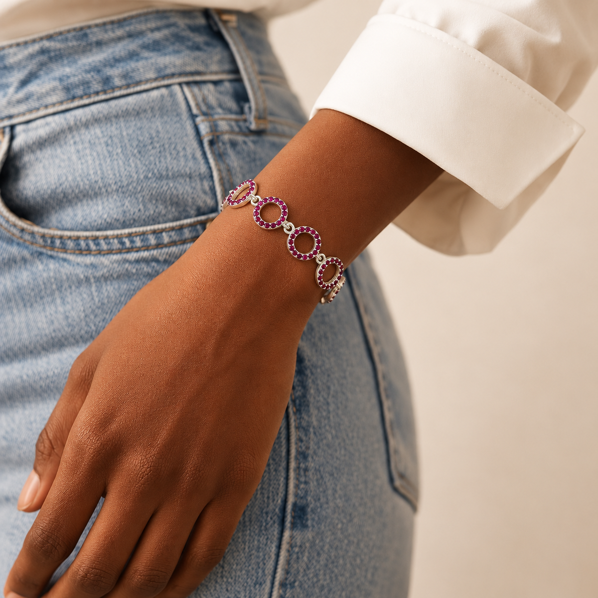 Silver Open Circle Link Bracelet with Pink Stone Accents product image 3 [product-intake-media:6a6a850d-8df6-4d65-a737-03cdbe25c6d4]