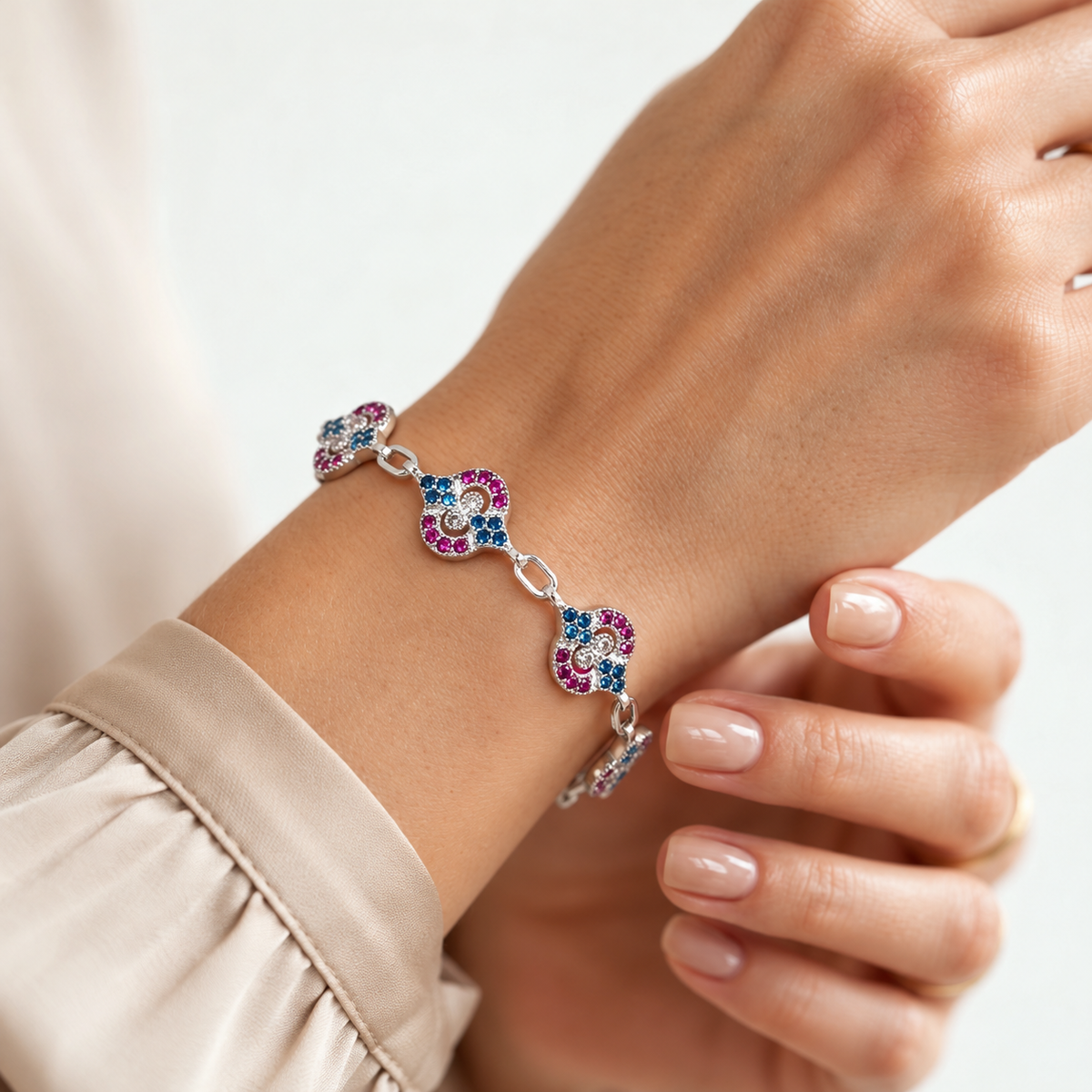Elegant multi vibrant colored stone silver bracelet product image 4 [product-intake-media:ec2788fb-3c10-4819-8fd5-802a9b9cbf91]