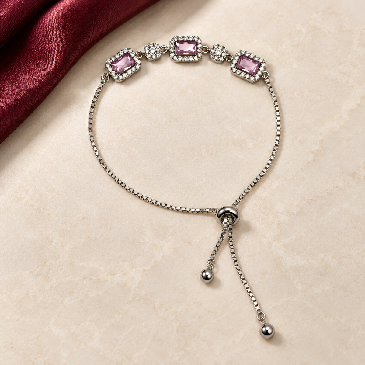Premium Silver pink stone slider bracelet product image 4 [product-intake-media:863146ec-abc5-4fb0-bd7f-b1bf8558e96c]
