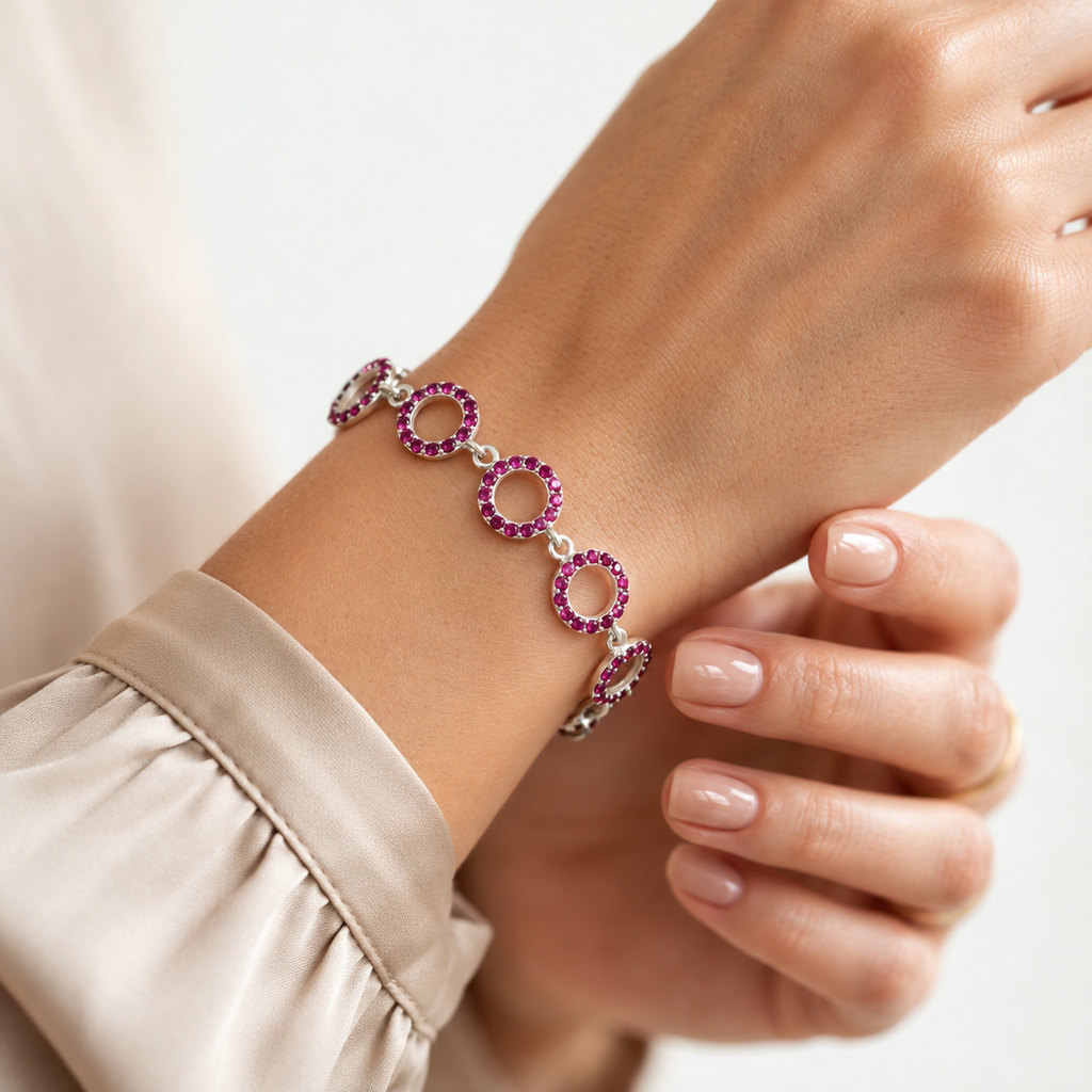 Silver Open Circle Link Bracelet with Pink Stone Accents product image 4 [product-intake-media:d9aad80e-8e4a-4365-bfb7-97dead889221]