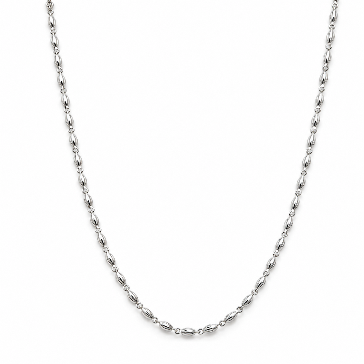 Sterling Silver Fluted Oval Bead Link Chain Necklace with Lobster Clasp product image 5 [product-intake-media:1a76f4a2-33b6-4953-b9be-b6004f44ee46]
