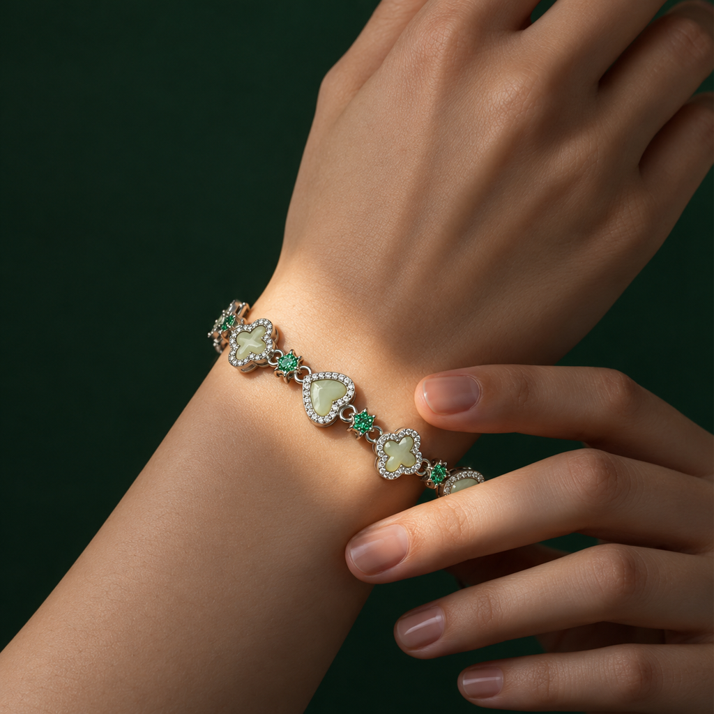 Classy Ivory Zade clover silver slider bracelet product image 6 [product-intake-media:4612335a-5d64-46fc-9e4c-21a23f71c7ab]