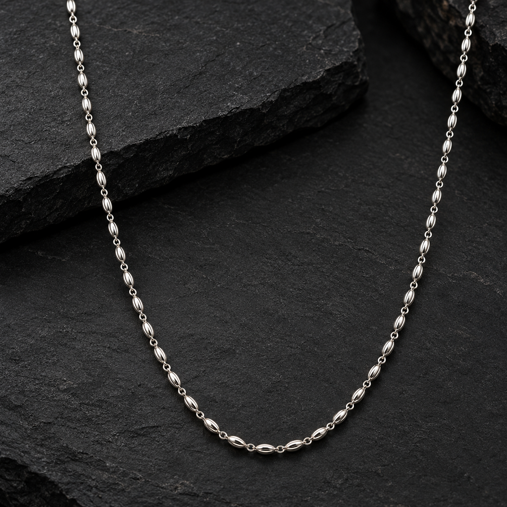 Sterling Silver Fluted Oval Bead Link Chain Necklace with Lobster Clasp product image 6 [product-intake-media:9c88a965-6c31-4ab3-9e05-9bbacdea4bc2]