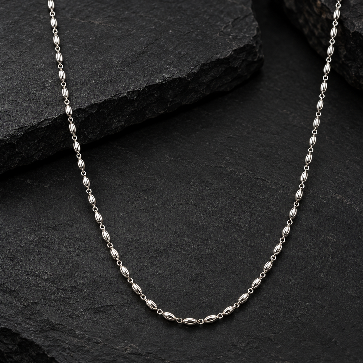 Sterling Silver Fluted Oval Bead Link Chain Necklace with Lobster Clasp product image 6 [product-intake-media:9c88a965-6c31-4ab3-9e05-9bbacdea4bc2]