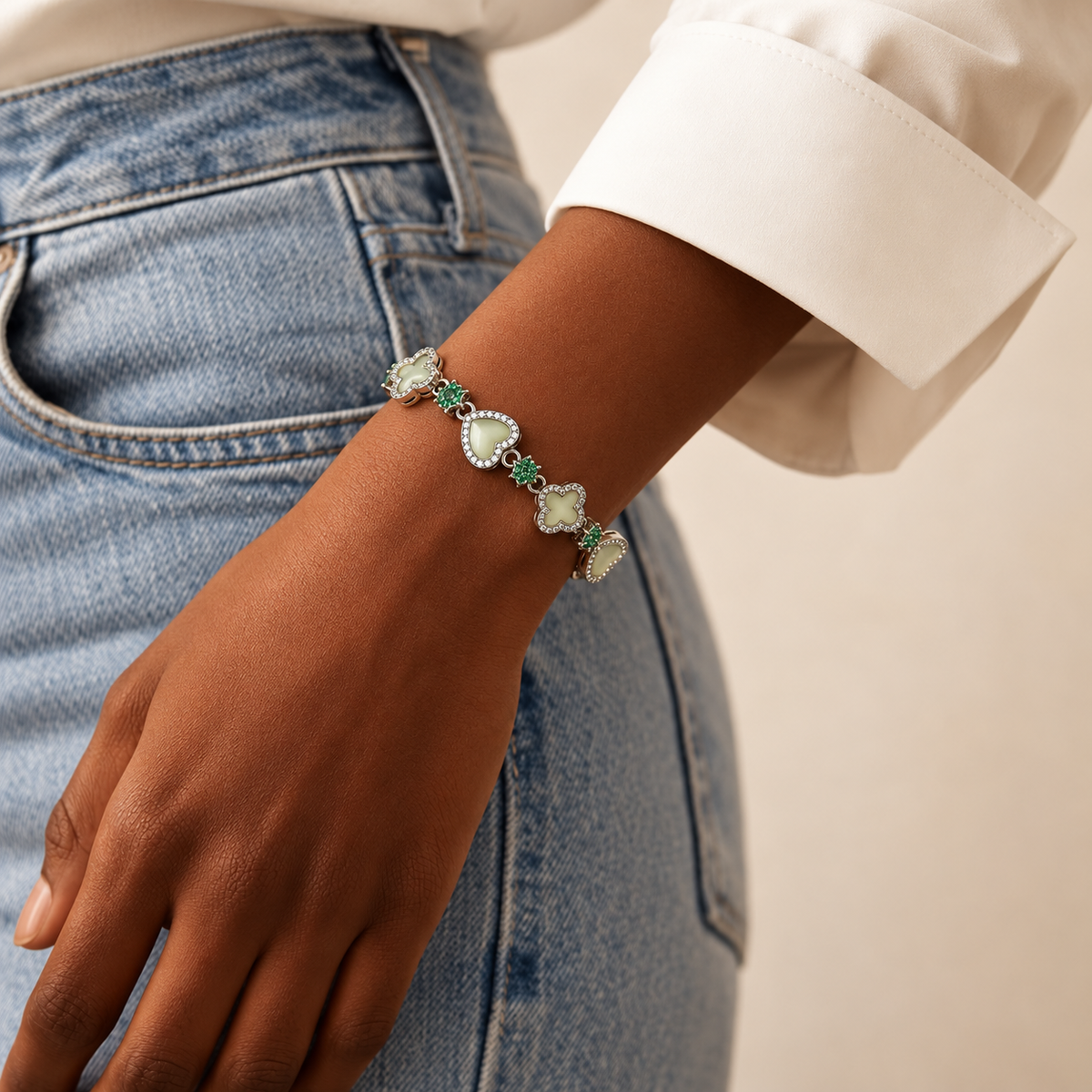 Classy Ivory Zade clover silver slider bracelet product image 7 [product-intake-media:973e2399-9b1d-4964-8225-a586b7befe73]