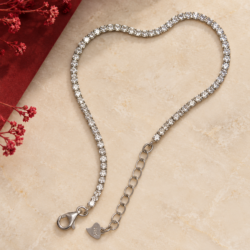 Silver Tennis Bracelet with Round Stone Line Design and Extender Chain Lobster Clasp product image 9 [product-intake-media:24f4b798-bab8-432a-9cd7-50490005e328]