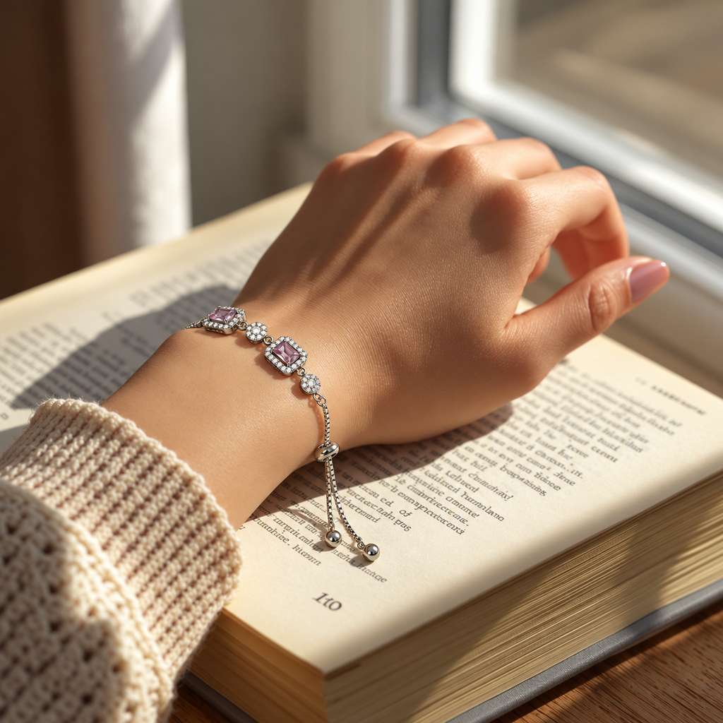 Premium Silver pink stone slider bracelet product image 10 [product-intake-media:4ac6371b-d3f8-4298-9f25-49b7c6629159]