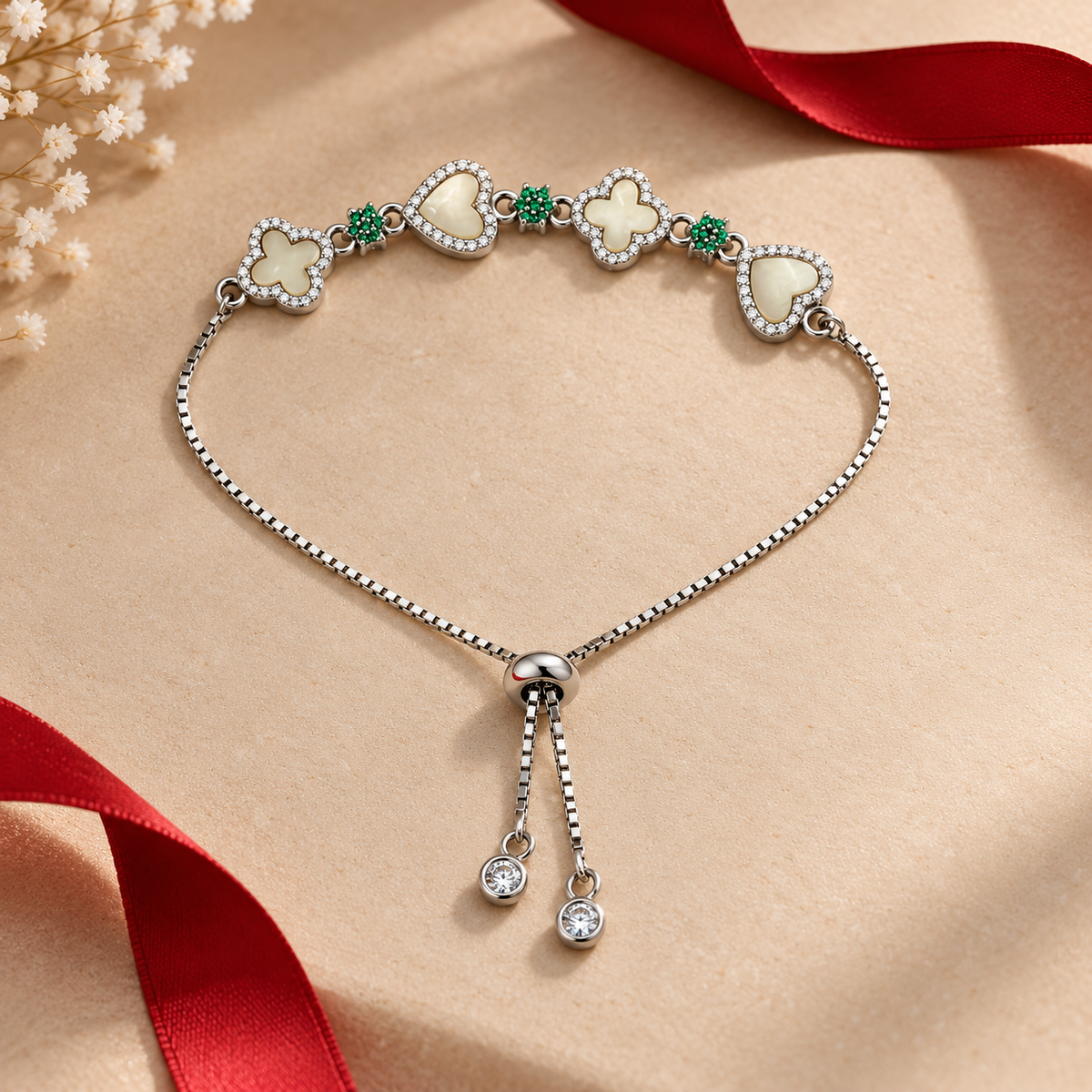 Classy Ivory Zade clover silver slider bracelet product image 11 [product-intake-media:36bbf1cd-3f3f-4d13-98e1-3d0c848861d7]