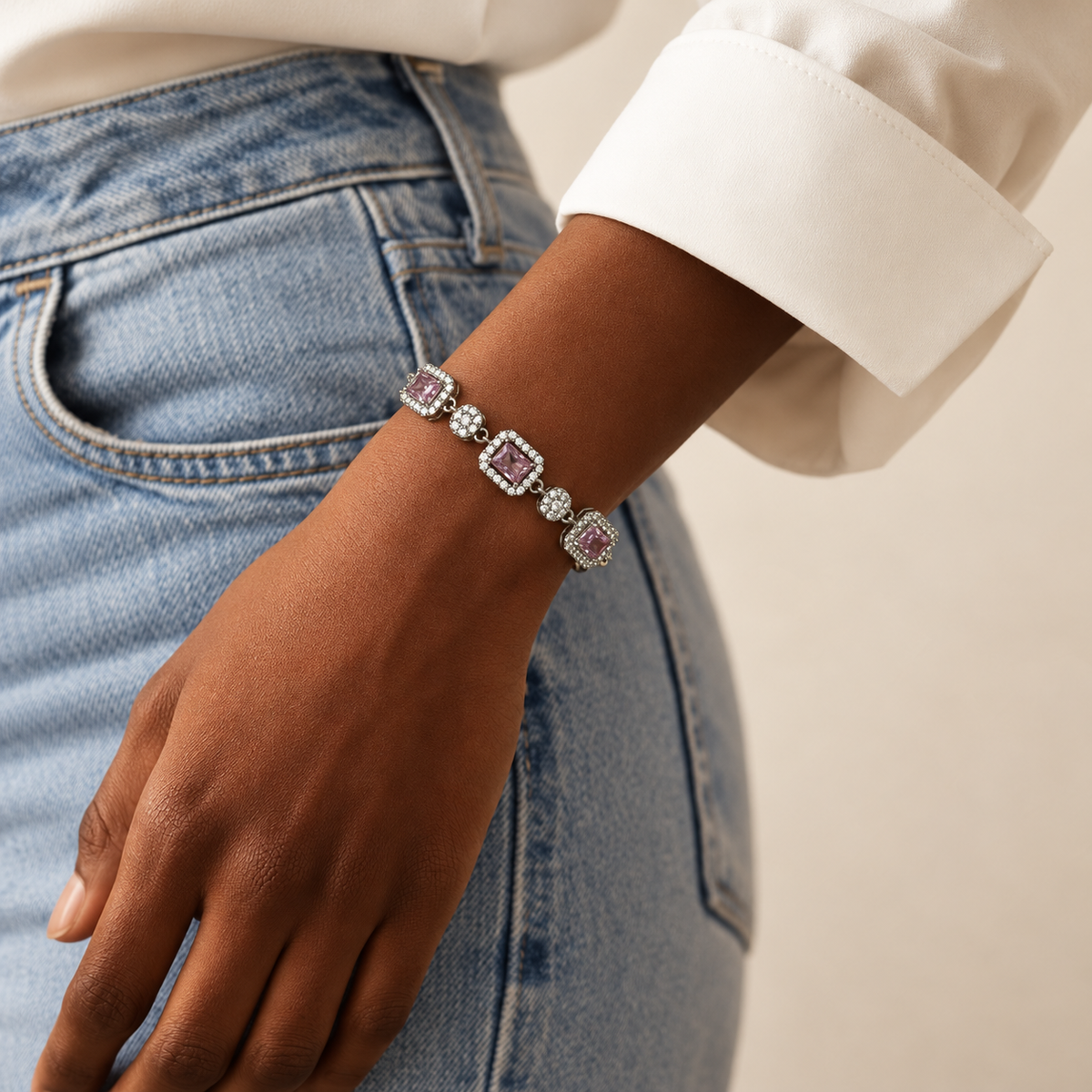 Premium Silver pink stone slider bracelet product image 12 [product-intake-media:ccb84678-8466-46da-b16d-2f09bd337673]