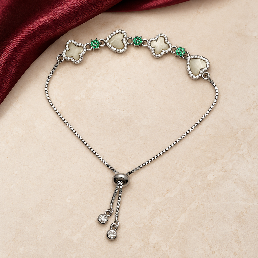 Classy Ivory Zade clover silver slider bracelet product image 13 [product-intake-media:f621c64d-5152-467c-8f8a-b85342f6c9f7]