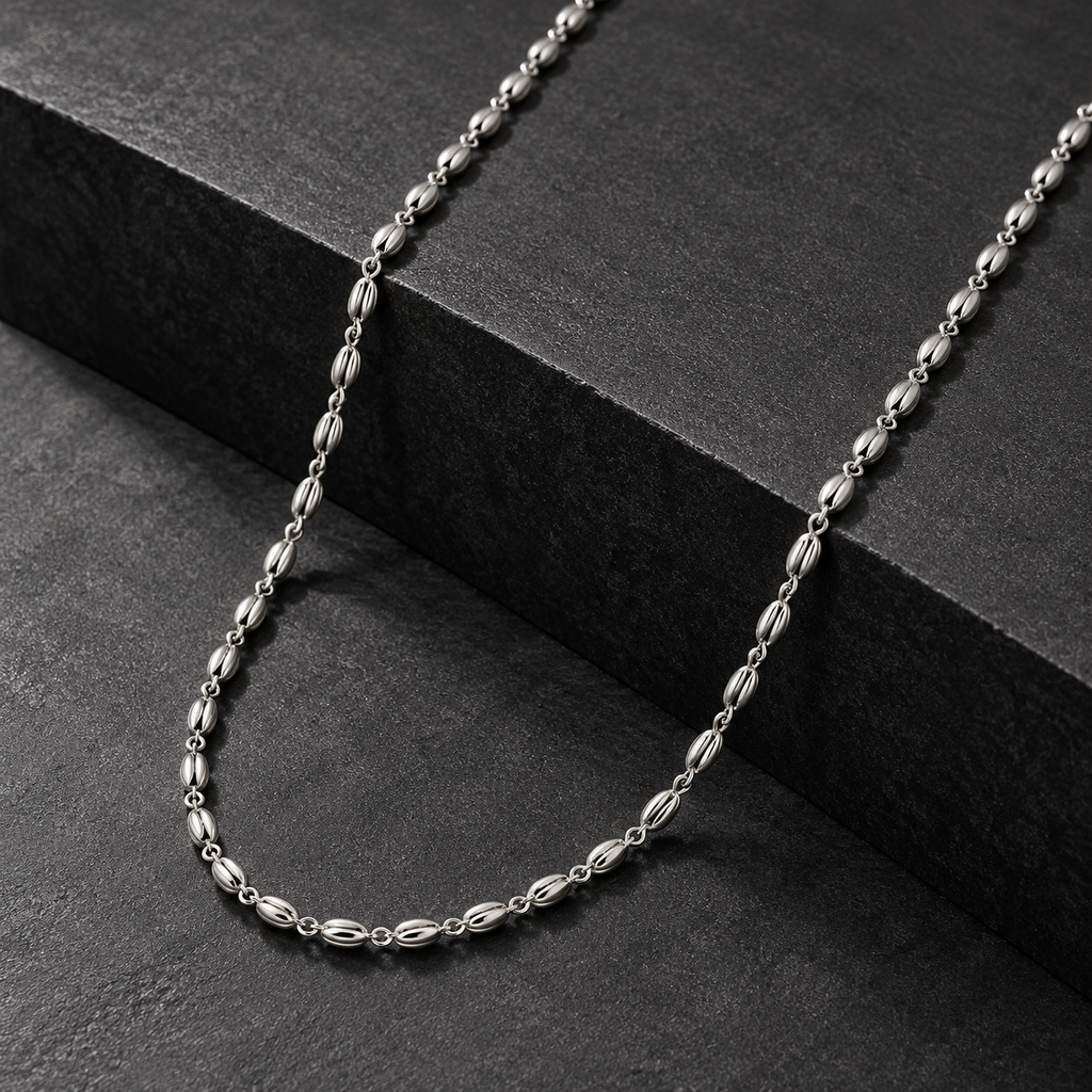 Sterling Silver Fluted Oval Bead Link Chain Necklace with Lobster Clasp product image 14 [product-intake-media:333f465c-4379-4195-b823-619451adf3cf]