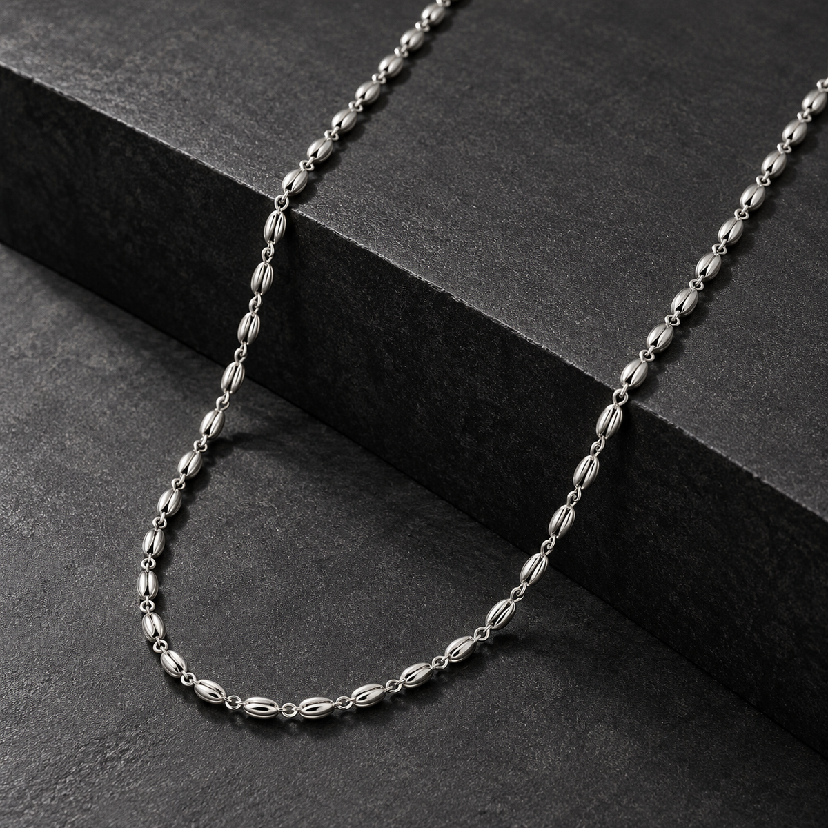 Sterling Silver Fluted Oval Bead Link Chain Necklace with Lobster Clasp product image 14 [product-intake-media:333f465c-4379-4195-b823-619451adf3cf]