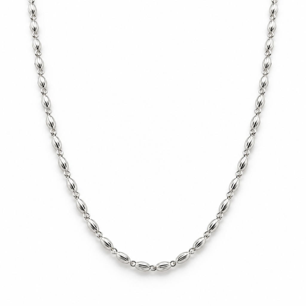 Sterling Silver Fluted Oval Bead Link Chain Necklace with Lobster Clasp product image 15 [product-intake-media:f58e84b6-a803-4b4b-9279-579c82959f16]