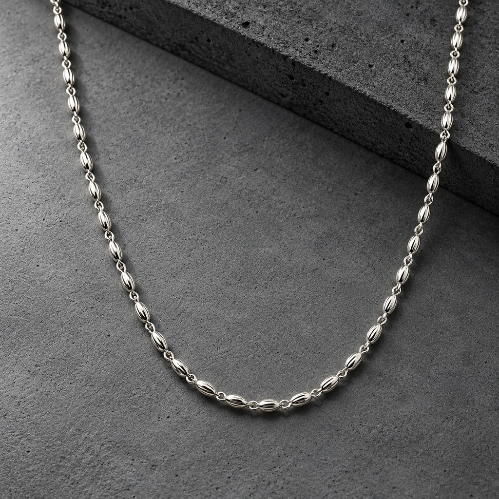 Sterling Silver Fluted Oval Bead Link Chain Necklace with Lobster Clasp product image 16 [product-intake-media:9274b765-d14e-40f0-a329-63c48feb0f22]