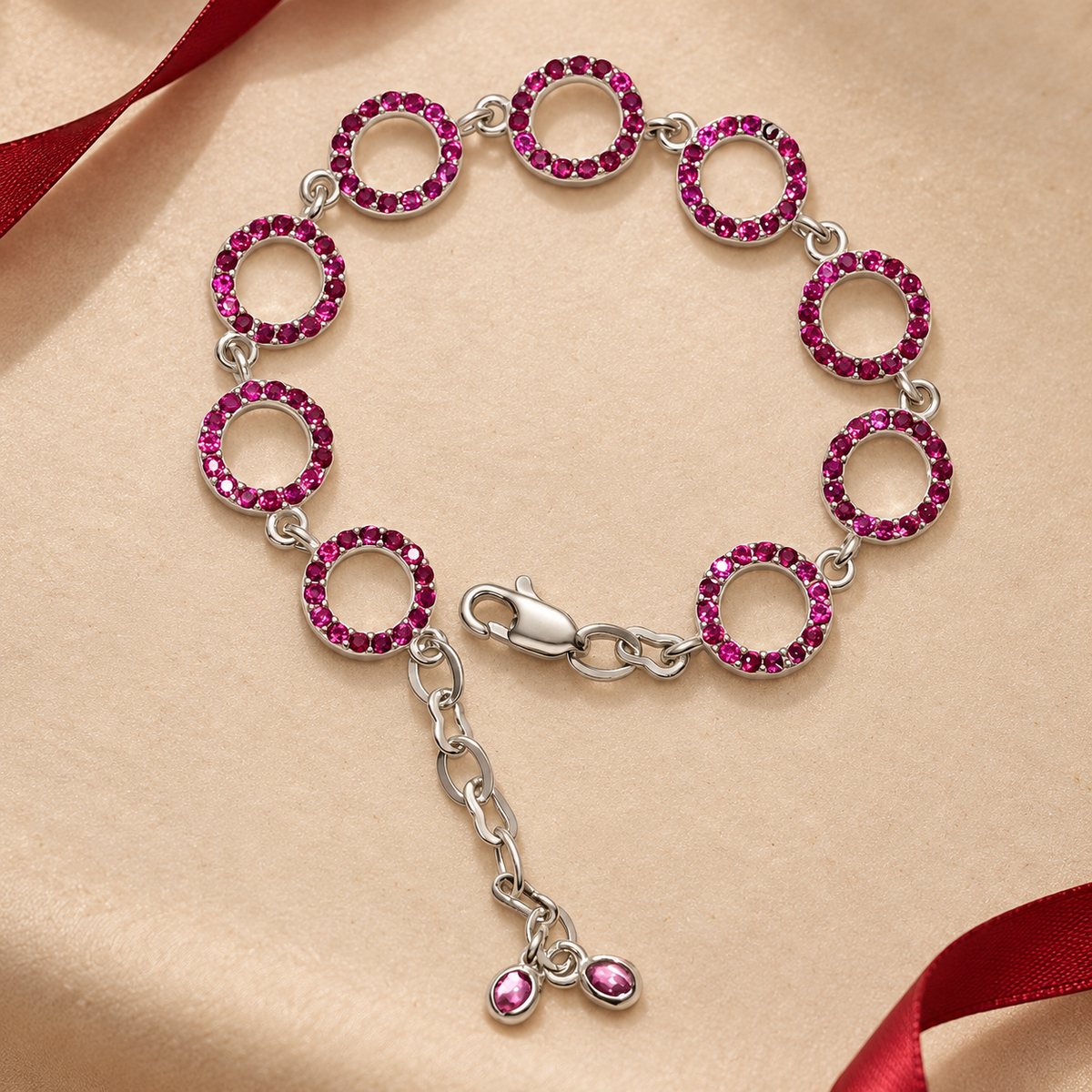 Elegant Silver deep pink mgenta stones orbit bracelet product image 16 [product-intake-media:105c9380-e30a-494e-9a87-af81b557d0be]