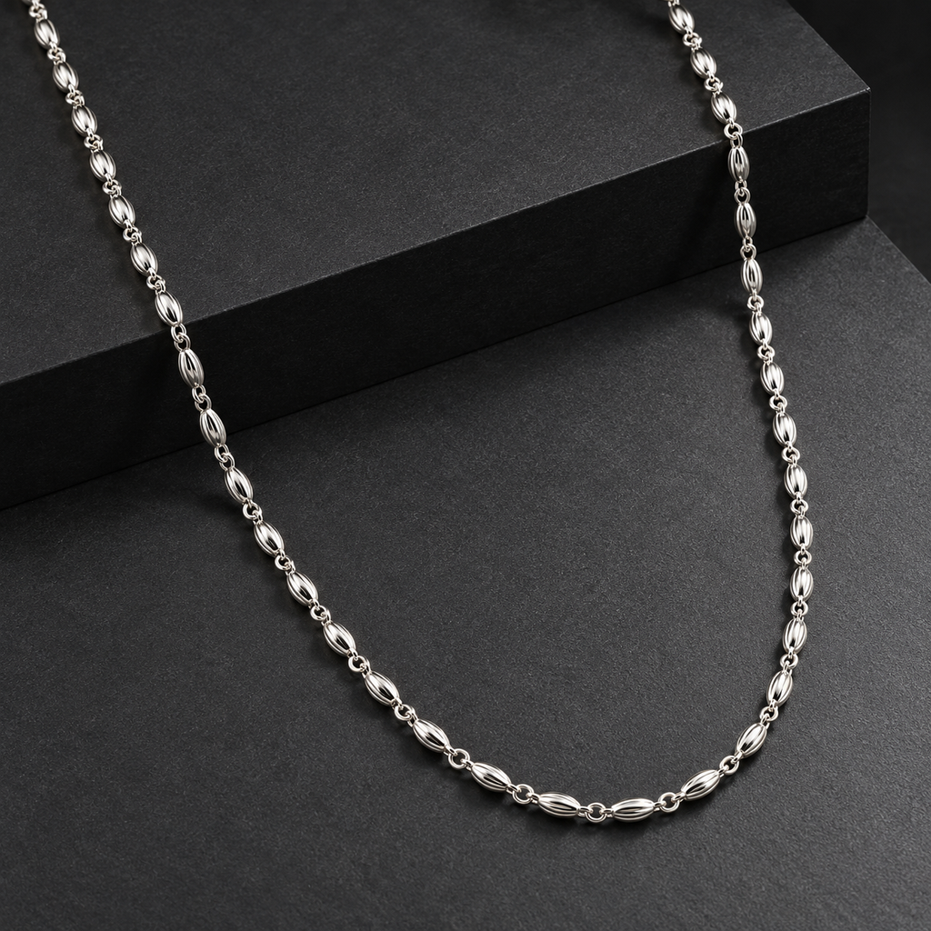 Sterling Silver Fluted Oval Bead Link Chain Necklace with Lobster Clasp product image 21 [product-intake-media:b2ecfa71-e7ee-492f-969a-b4415f74b66c]