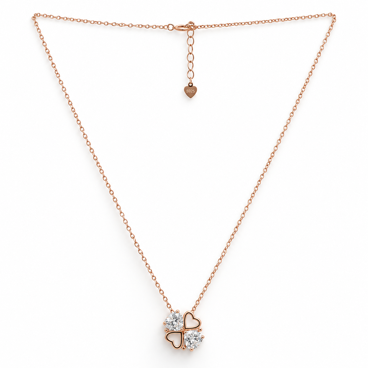 925 Silver Four Heart Station Necklace with Open Heart and Heart Cut Stone Pendants, Rose Gold Tone Chain product image 21 [product-intake-media:e21bfff4-c0eb-4ef7-a275-93c8ee756881]