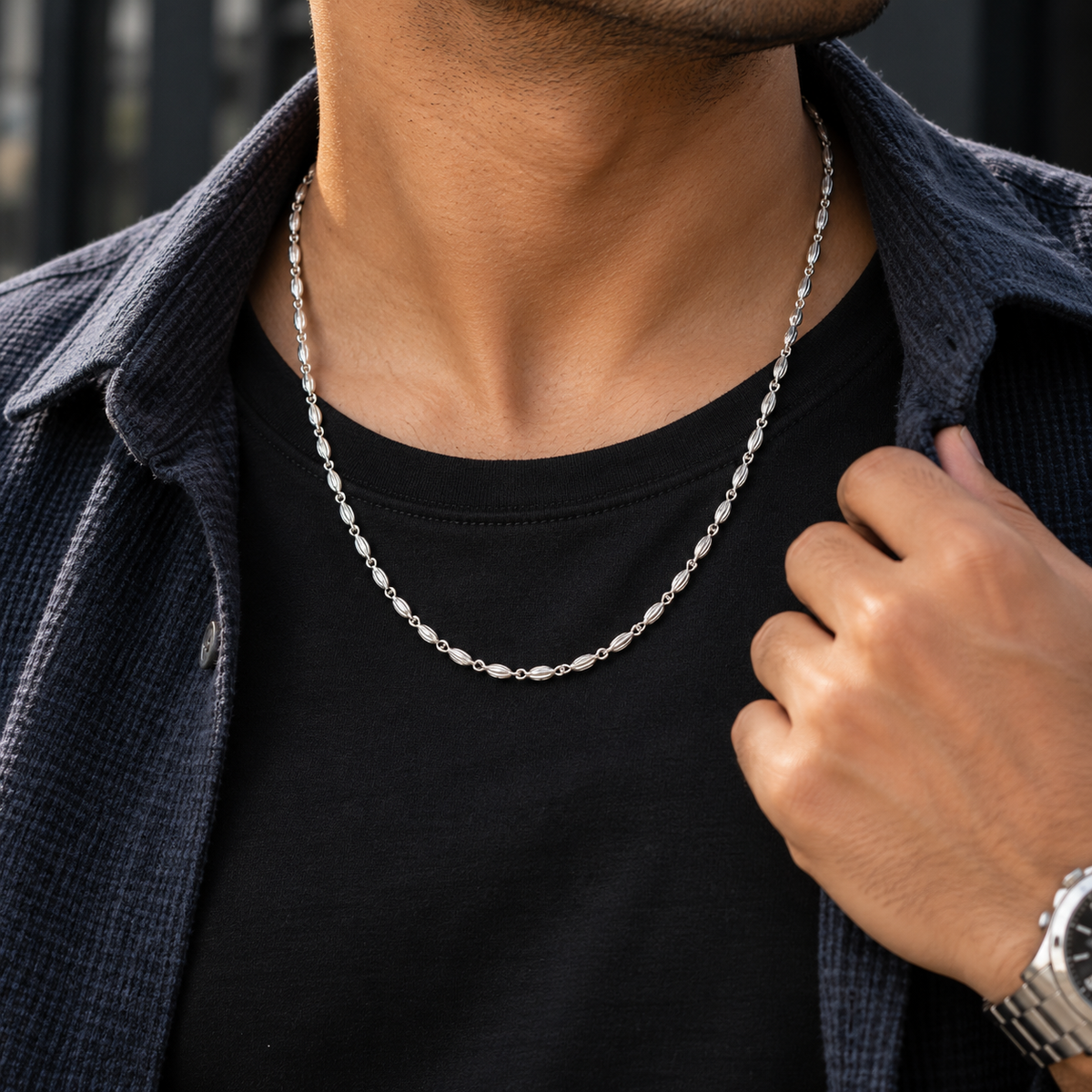 Sterling Silver Fluted Oval Bead Link Chain Necklace with Lobster Clasp product image 24 [product-intake-media:44502176-6ff8-4aed-97dc-8fa022cc8b24]