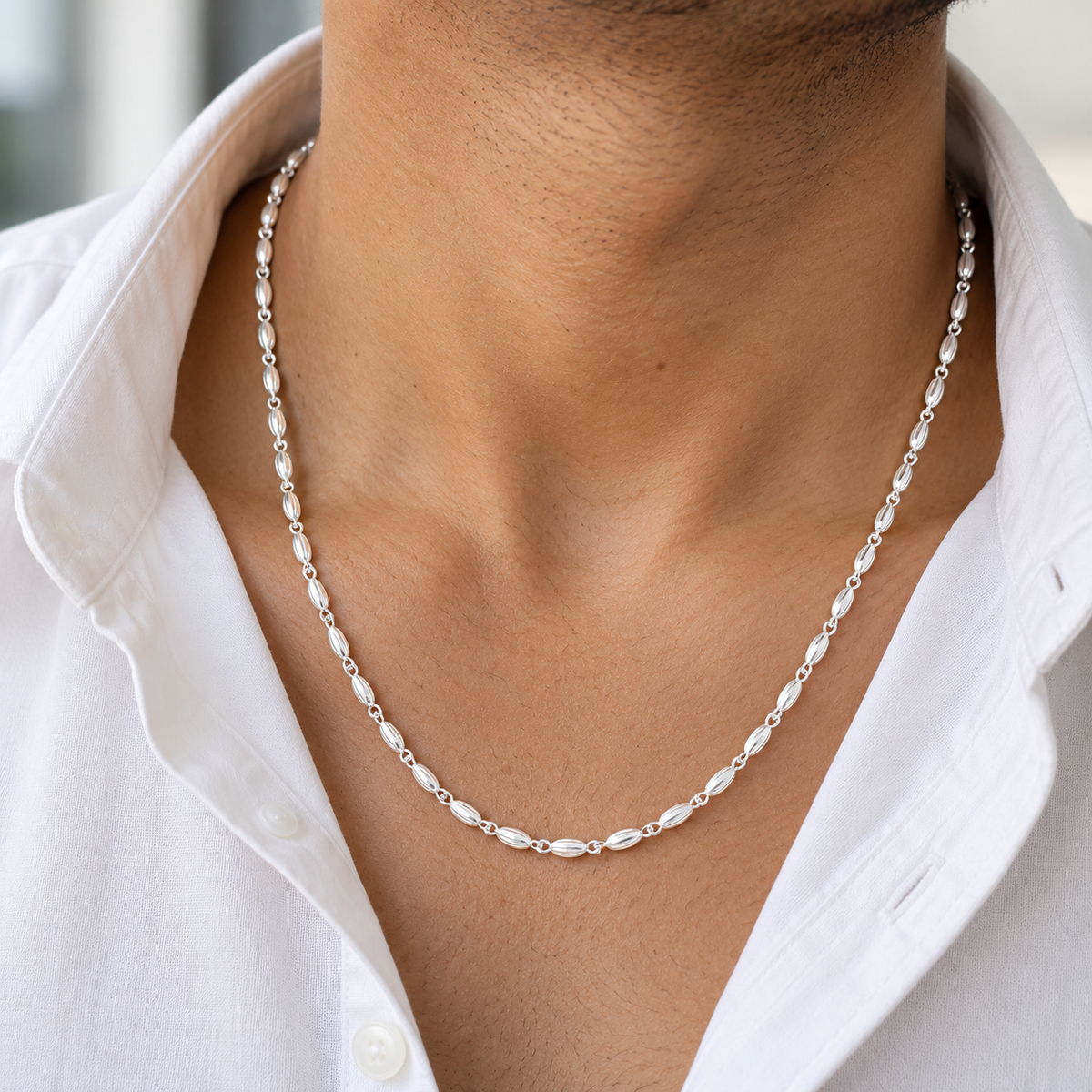 Sterling Silver Fluted Oval Bead Link Chain Necklace with Lobster Clasp product image 28 [product-intake-media:20c7d535-f257-44c4-84bc-7b07c45b8839]