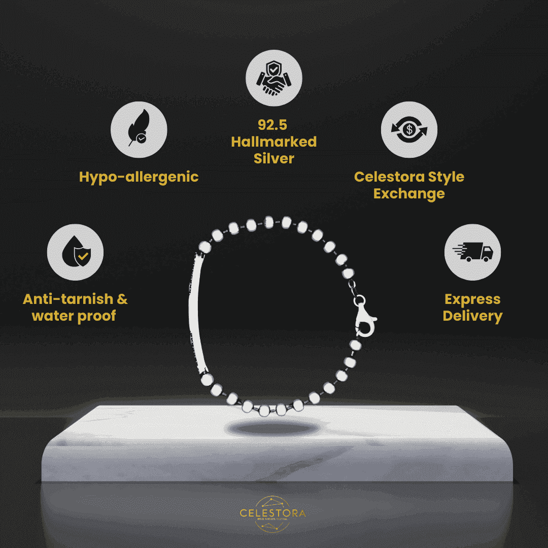 The 925 Sterling Silver Premium Imported Gifting Bracelet - Celestora - India - Midnight - - Bracelet for Men, Boys, Gift for Men, Brother, Boyfriend, Husband