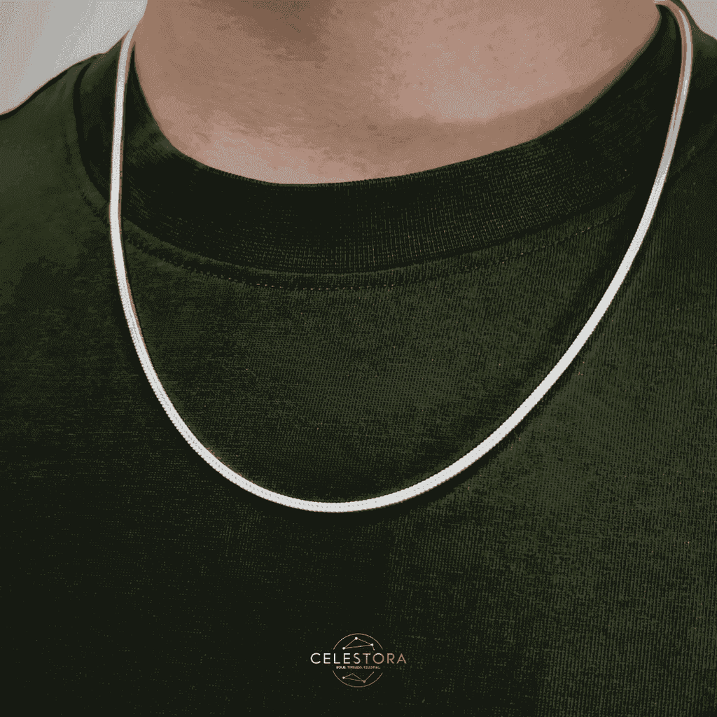 The 925 Sterling Silver Viper Chain | Herringbone Design - Celestora - India - 20 inches | 1.4 mm | 8.1 g - - Chains for Men, Boys, Gift for Men, Brother, Boyfriend, Husband