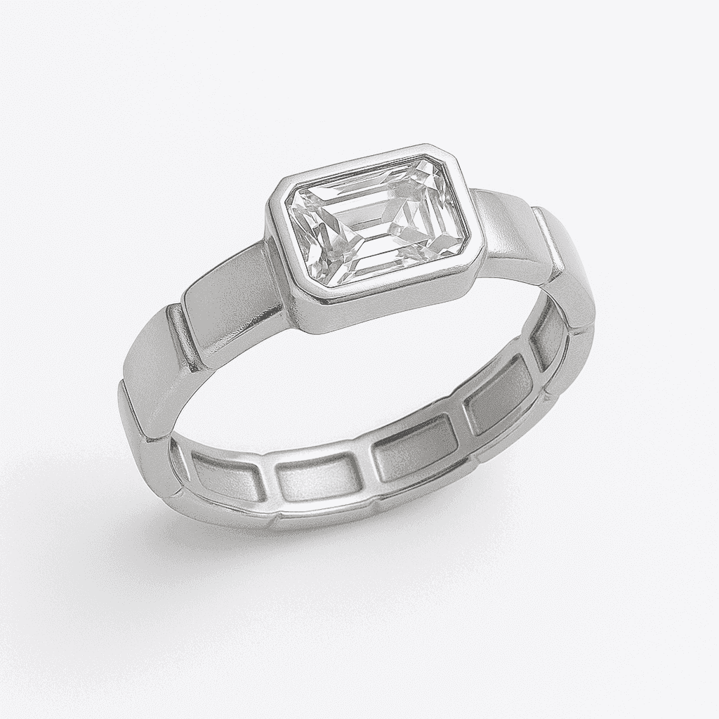 The 925 Silver Ring with Statement Rectangular Zircon Stone - Celestora - India - Shield / 9 - - Ring for Men, Boys, Gift for Men, Brother, Boyfriend, Husband