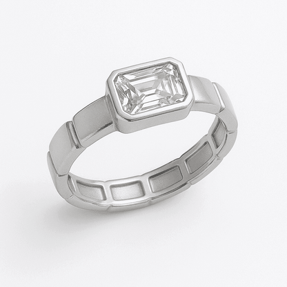 The 925 Silver Ring with Statement Rectangular Zircon Stone - Celestora - India - - - Ring