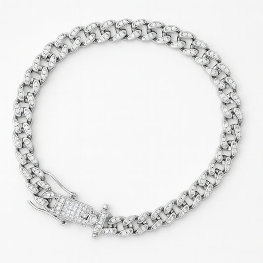 925 Sterling Silver Iced Cuban Curb Bracelet