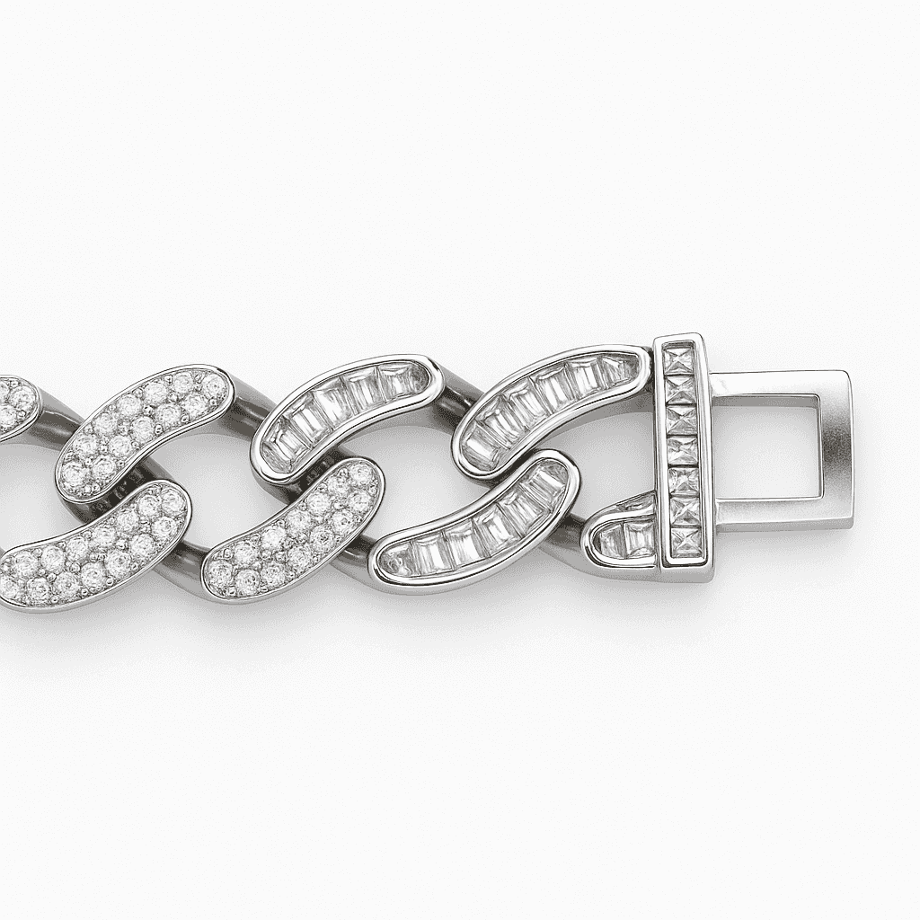 925 Sterling Silver Ice-Cut Diamond Mirror Cuban Bracelet - Celestora - India - - - Bracelet for Men, Boys, Gift for Men, Brother, Boyfriend, Husband