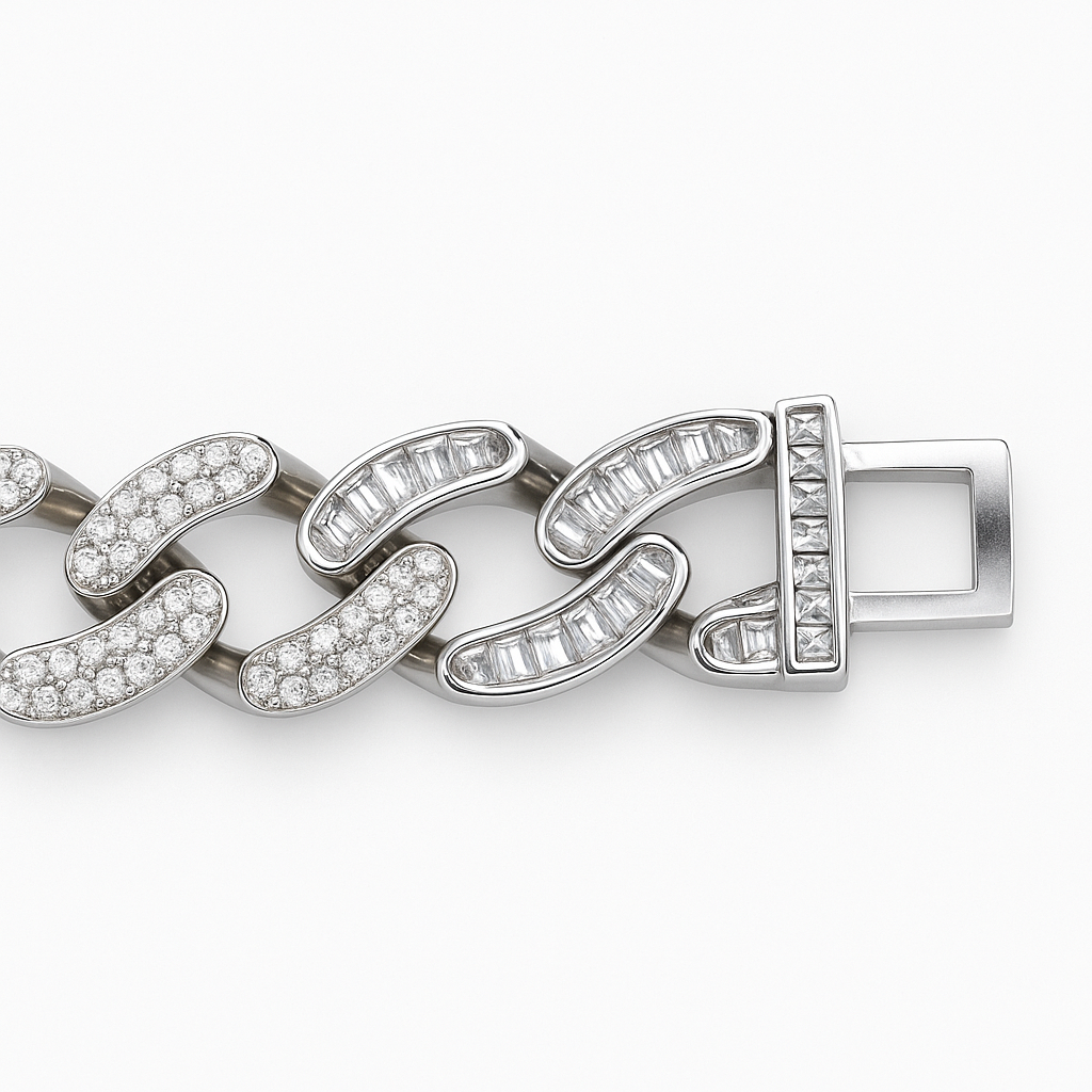 925 Sterling Silver Ice-Cut Diamond Mirror Cuban Bracelet
