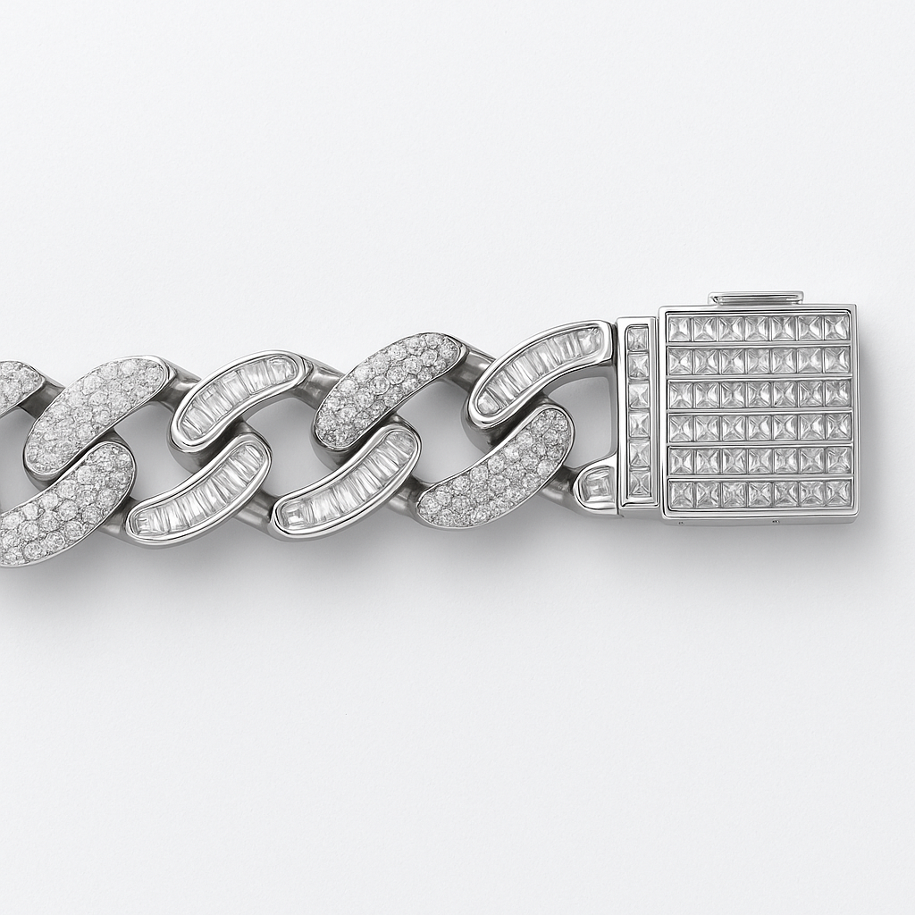925 Sterling Silver Ice-Cut Diamond Mirror Cuban Bracelet
