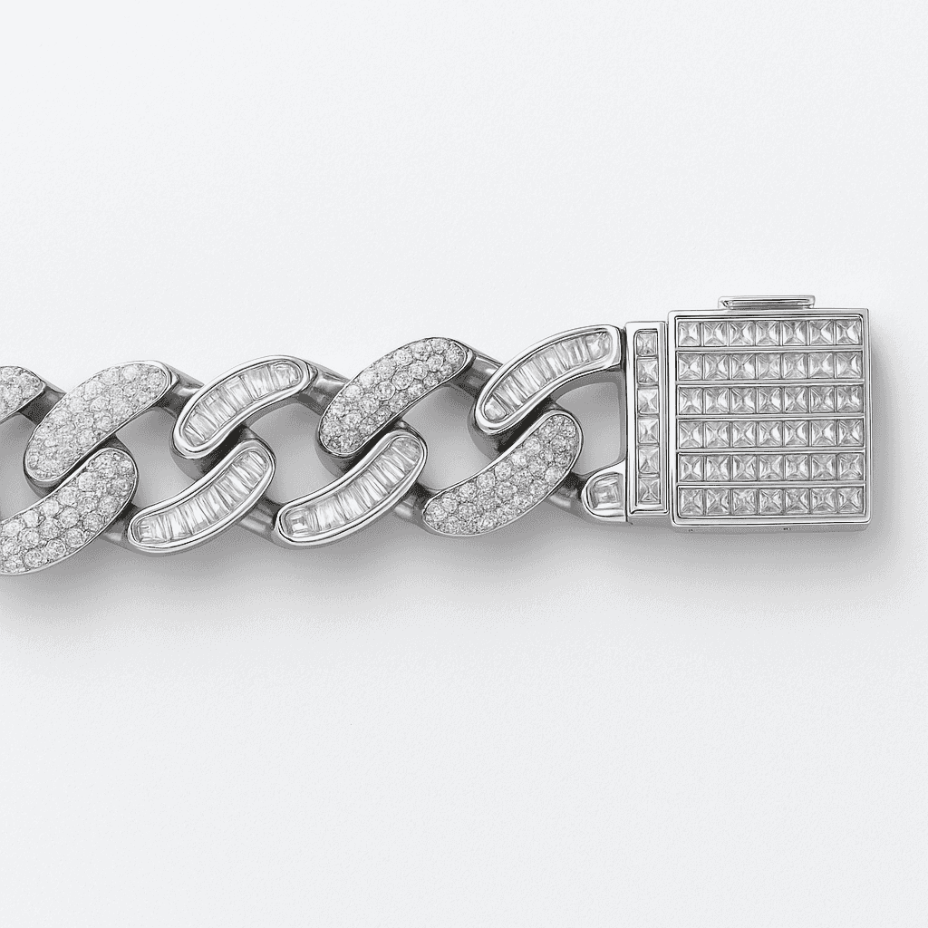 925 Sterling Silver Ice-Cut Diamond Mirror Cuban Bracelet - Celestora - India - - - Bracelet for Men, Boys, Gift for Men, Brother, Boyfriend, Husband