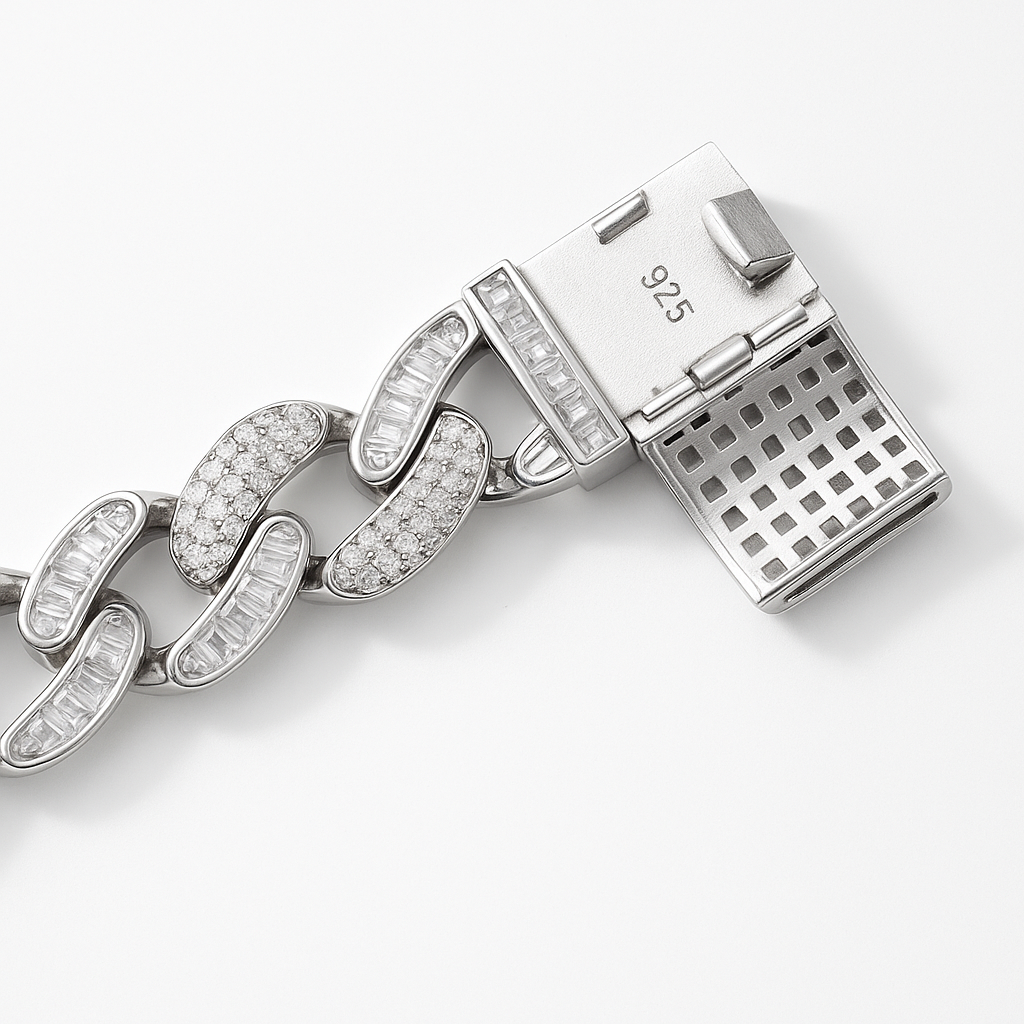 925 Sterling Silver Ice-Cut Diamond Mirror Cuban Bracelet