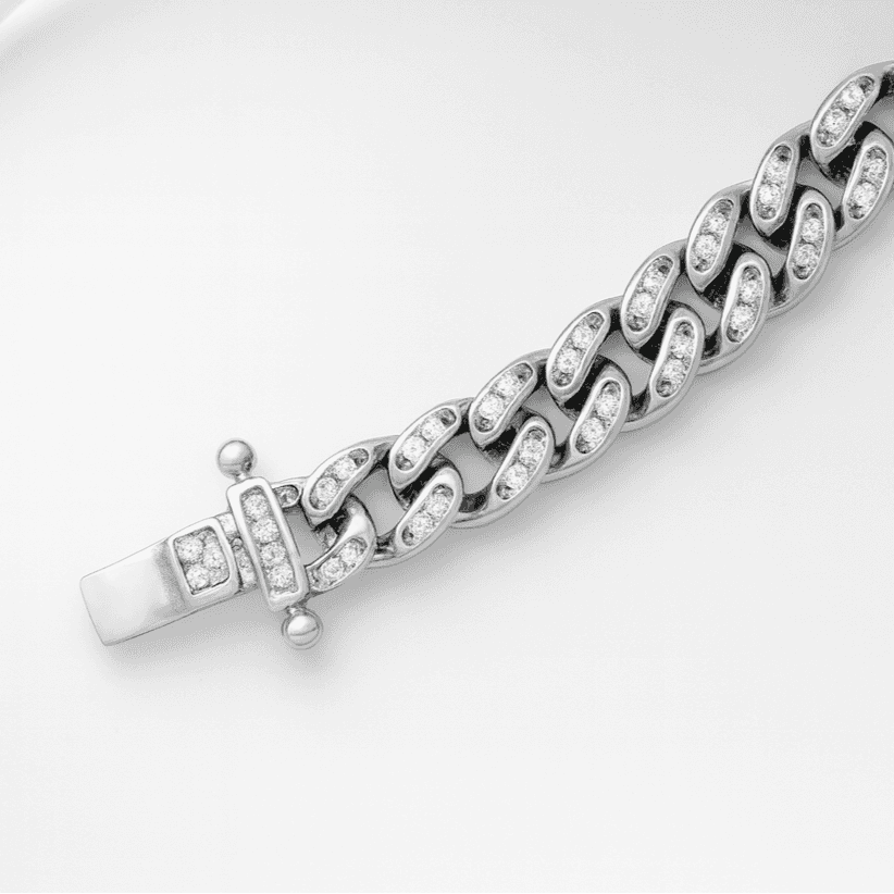 925 Sterling Silver Iced Cuban Curb Bracelet - Celestora - India - - - Bracelet for Men, Boys, Gift for Men, Brother, Boyfriend, Husband