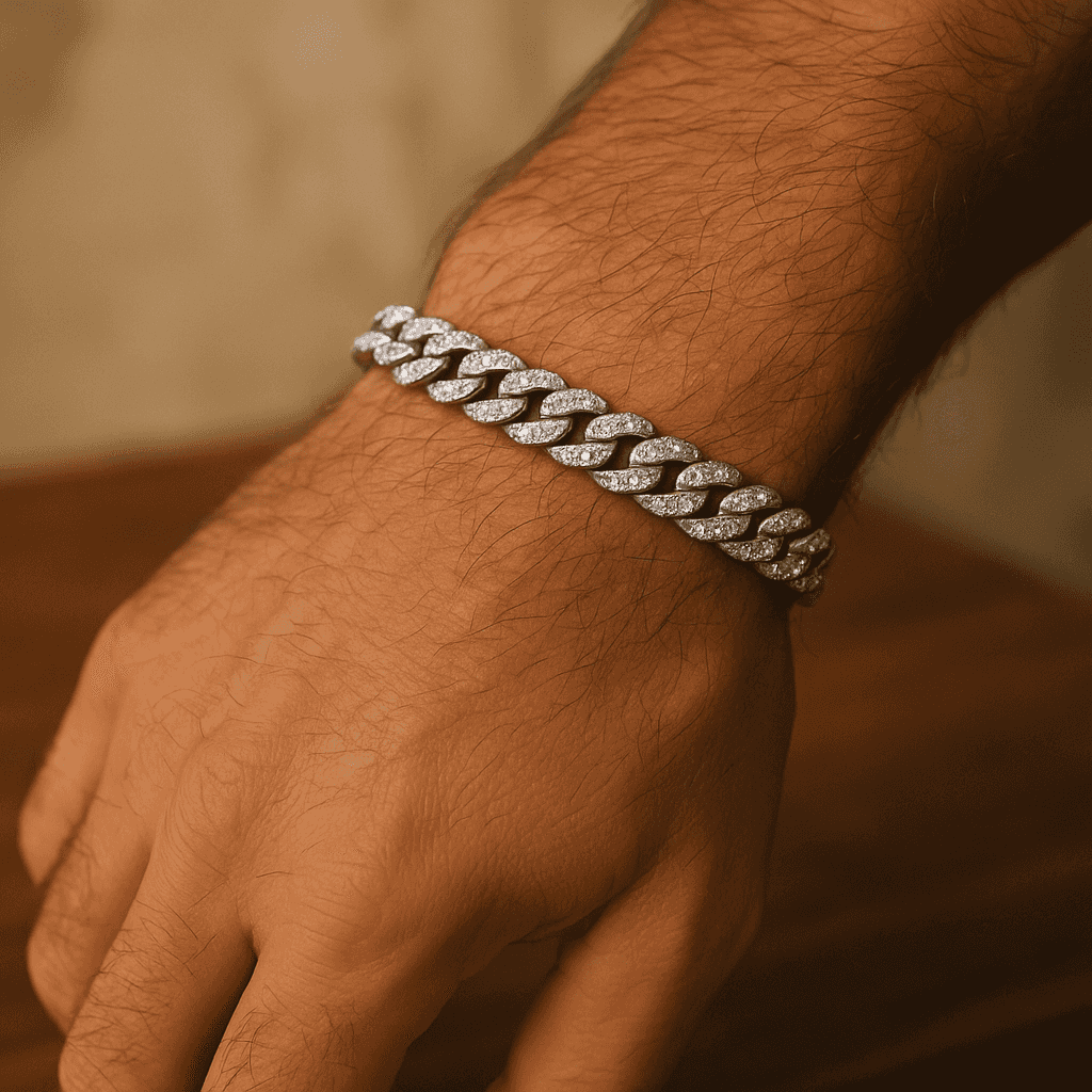 925 Sterling Silver Ice-Cut Diamond Mirror Cuban Bracelet - Celestora - India - - - Bracelet for Men, Boys, Gift for Men, Brother, Boyfriend, Husband