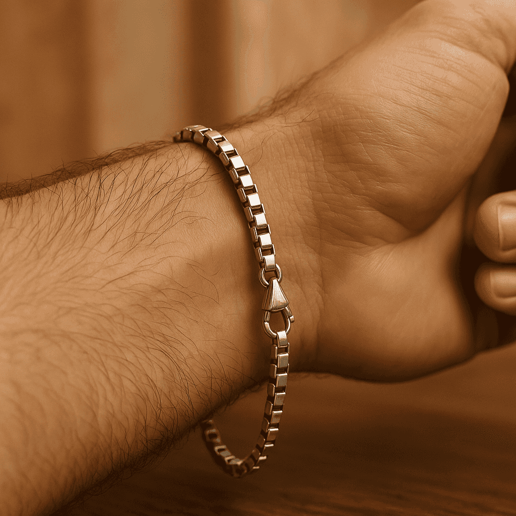 925 Sterling Silver Box Bracelet - Celestora - India - - - Bracelet for Men, Boys, Gift for Men, Brother, Boyfriend, Husband