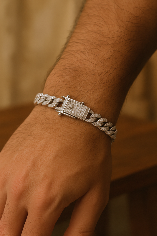 925 Sterling Silver Ice-Cut Diamond Mirror Cuban Bracelet
