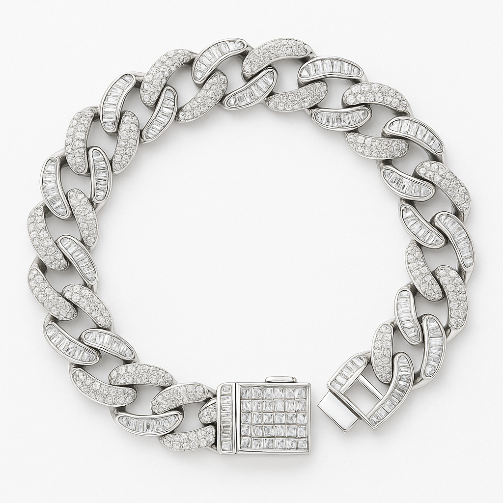 925 Sterling Silver Ice-Cut Diamond Mirror Cuban Bracelet