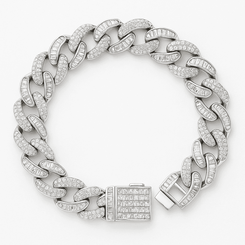 925 Sterling Silver Ice-Cut Diamond Mirror Cuban Bracelet - Celestora - India - - - Bracelet for Men, Boys, Gift for Men, Brother, Boyfriend, Husband