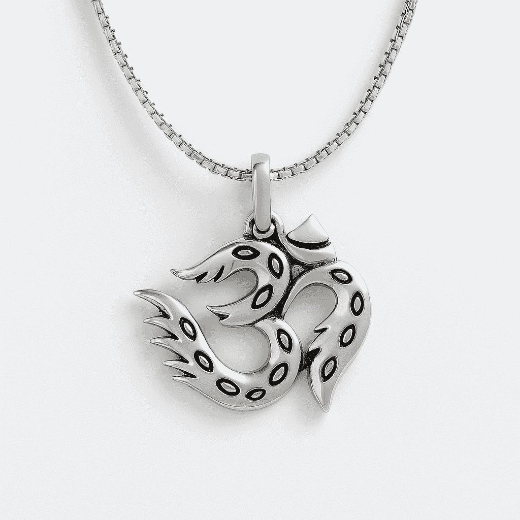 Combo: Agni Om Pendant and Textured Snake Chain (22 inches) - Celestora - India - - men - bundle
