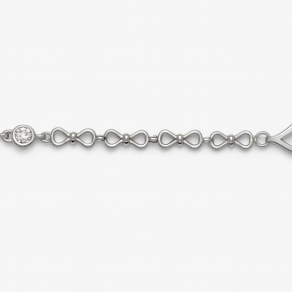 Mother of Pearl Heart and Bow Silver Bracelet