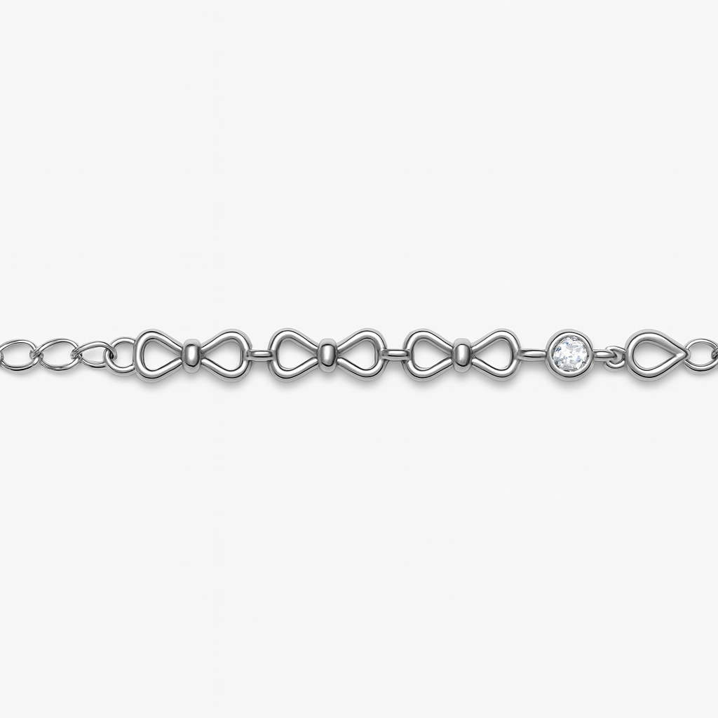 Mother of Pearl Heart and Bow Silver Bracelet