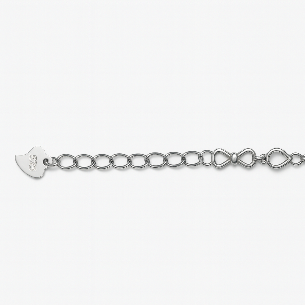 Mother of Pearl Heart and Bow Silver Bracelet