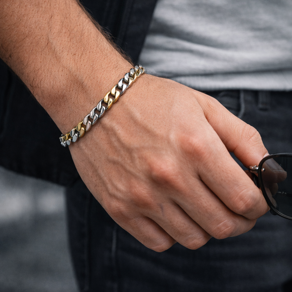 Dual Tone Cuban Bracelet