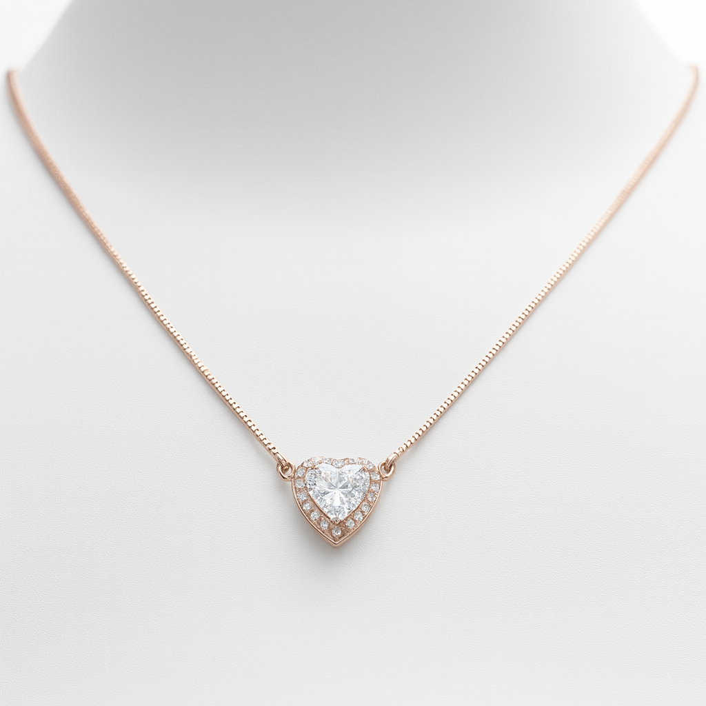 Rose Gold Sparkling Heart Halo Necklace
